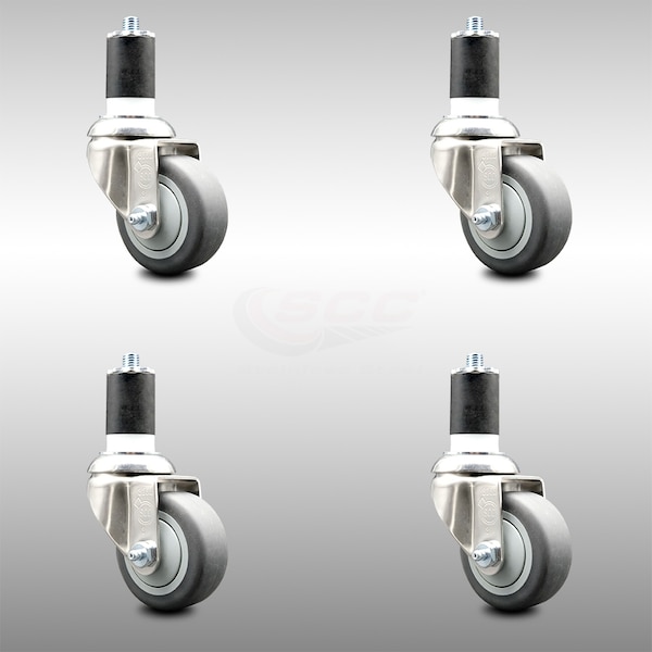 3 Inch 316SS Thermoplastic Rubber Swivel 1-7/8 Inch Expanding Stem Caster Set